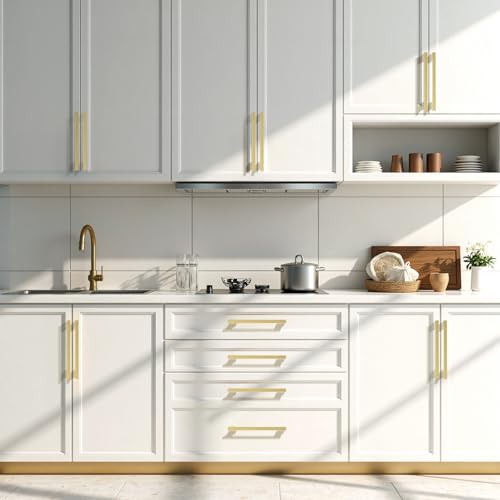 KNOBWELL 6 Pack Brushed Gold Solid Cabinet Pulls 7-9/16 Inch(192mm) Hole Center Kitchen Cabinet Handles,Cabinet Hardware for Cupboard Drawer Pulls - color: Brushed Gold, size: Hole Center：7-9/16 inch（192mm）