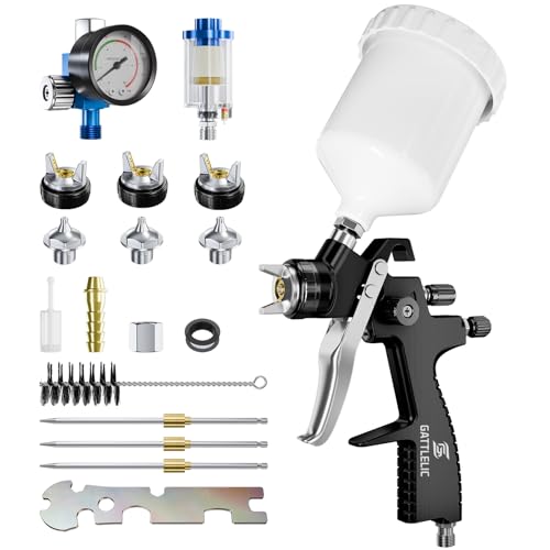 LVLP Air Spray Gun Premium Kit with 1.3/1.5/1.7mm Nozzle & Air Regulator,Automotive Paint Sprayer, for Cars & House DIY Painting Gun(Black) - color: LVLP Black