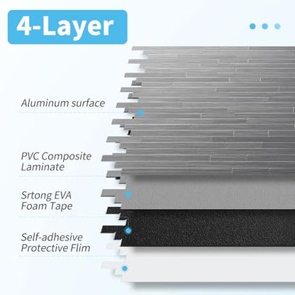 Art3d 10-Pack Metal Peel and Stick Backsplash Tile, Silver Parallel - color: Silver Parallel