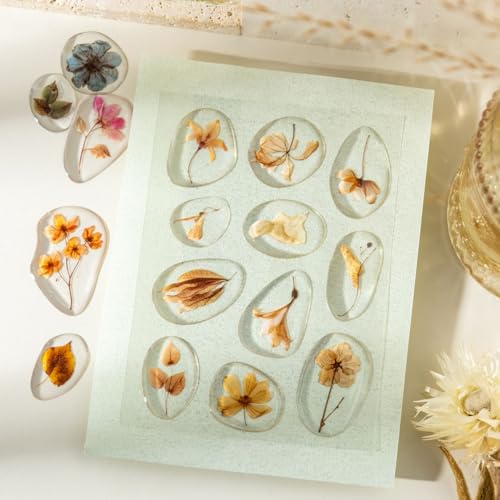 66 Pcs 3D Epoxy Dried Flower Stickers for Scrapbooking - color: The Echoes of Nature