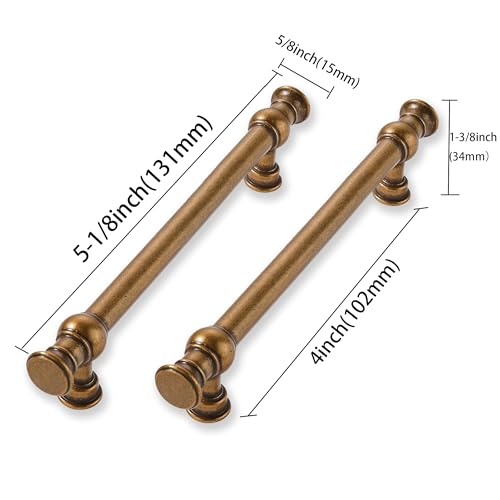 2 Pack 4 Inch Hole Center Antique Brass Cabinet Pulls-Heavy Duty Solid Cabinet Handles Suitable for Cabinets, Dressers, Kitchens and Bathroom cabinets - color: Antique Brass, size: 4 Inch hole center, style: 2-Pack