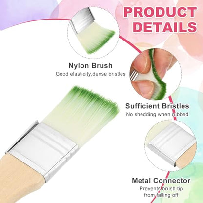 PATIKIL 6Pcs Wooden Paint Brush Set, 5.6" Nylon Bristle Flat Brushes #3 - color: Green/White, size: #3
