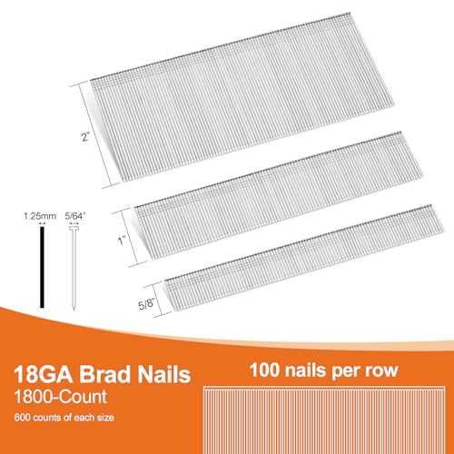 PINOZE 4200-Count 18 Gauge 1/4" Narrow Crown Staples (1-1/2" 1-1/4" 1" 3/4" 1/2") & 18GA Brad Nails (2" 1" 5/8"), Heavy Duty Galvanized Upholstery Staple for Pneumatic/Electric Stapler Gun/Brad Nailer