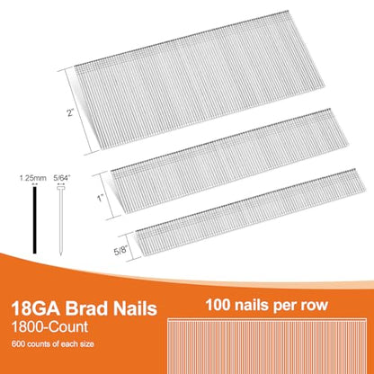 PINOZE 4200-Count 18 Gauge 1/4" Narrow Crown Staples (1-1/2" 1-1/4" 1" 3/4" 1/2") & 18GA Brad Nails (2" 1" 5/8"), Heavy Duty Galvanized Upholstery Staple for Pneumatic/Electric Stapler Gun/Brad Nailer