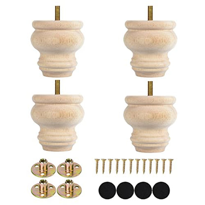 Michanco 3 Inch Unfinished Bun Feet Set of 4 Wood Furniture Legs Replacement Wooden Legs for Sofa Couch Cabinet Ottoman - color: 3 Inch Unfinished