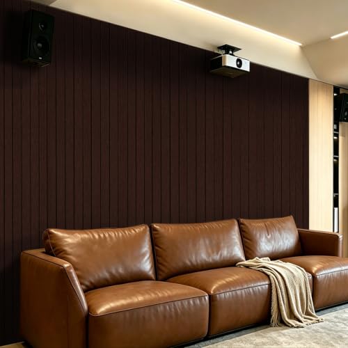 3D Peel and Stick Wall Panels PVC Grille Slat 394"x15.8" Self-Adhesive Wall Sticker Soundproof Paneling for Walls and Ceiling in Faux Brown Wood Grain Texture - color: Brown Wood Grain, size: 394"x15.8"