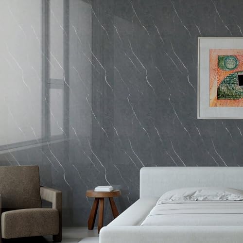 Chejiaye Marble Peel and Stick Wallpaper 2.4mm Thick, Waterproof Self-Adhesive Contact Paper for Kitchen Backsplash, Countertop, Bathroom Vanity, Cabinet(15.7x118 Inch,Grey) - color: Grey Marble