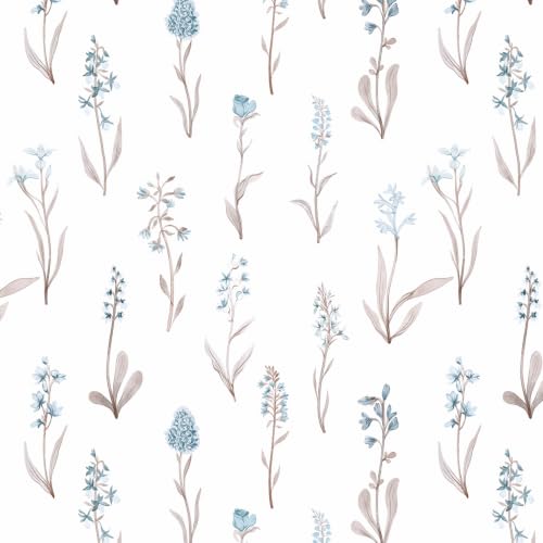 Wudnaye Floral Peel and Stick Wallpaper Beige Contact Paper 16.9’’×196.8’’ - color: Blue, size: 16.9" x 196.8"