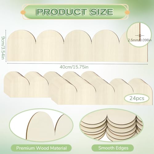 24 Pack Unfinished Scalloped Decorative Wood Trim, Unfinished Wooden Scalloped Edge Decorative Wood Molding Cute DIY Moulding Trim for Home Wall Cabinet Shelf Window Door, 15.75" x 3.54"