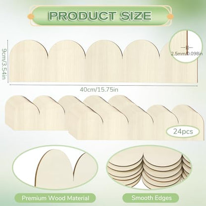 24 Pack Unfinished Scalloped Decorative Wood Trim, Unfinished Wooden Scalloped Edge Decorative Wood Molding Cute DIY Moulding Trim for Home Wall Cabinet Shelf Window Door, 15.75" x 3.54"