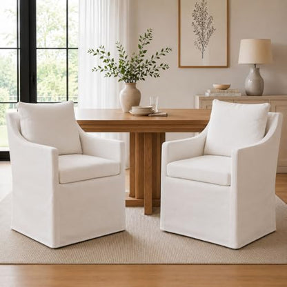 Slipcovered Dining Chairs with Arms, Set of 2, Beige