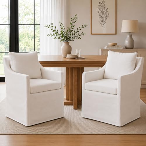 Slipcovered Dining Chairs with Arms, Set of 2, Beige