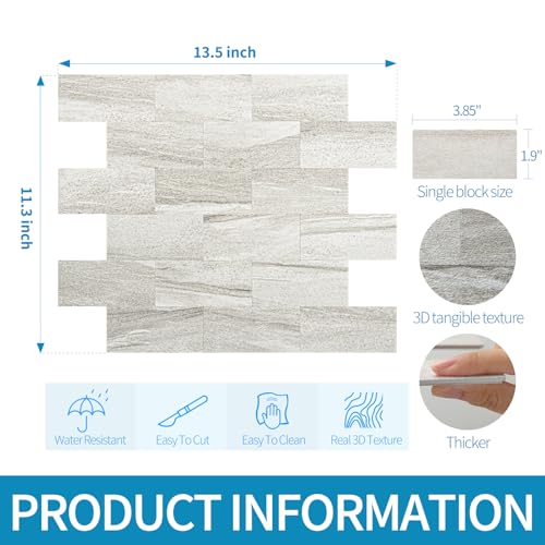Art3d Peel and Stick Backsplash, Stick on Wall Tile, 10-Pack, Biege Marble - color: Biege Marble