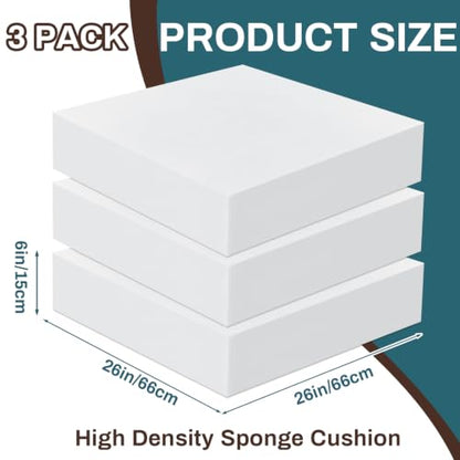 Frienda 3 Pack 6" x 26" x 26" Upholstery High Density Foam Cushion - size: 6 x 26 x 26 Inch