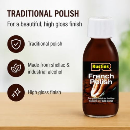 Rustins French Polish Pure Shellac Quality Finish for Furniture 125ml | 4.2 Fl. Oz. - size: 125ml