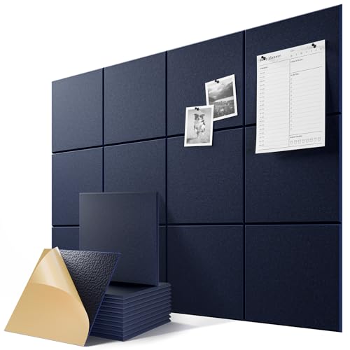 6-Pack Self-Adhesive Acoustic Panels, 12" X 12" X 0.4" High-Density Sound Proof Foam Panels for Walls, 36" x 24" Felt Bulletin Board, Soundproof Wall Panels for Home & Office (Navy Blue) - color: Navy Blue, size: Basic 6-Pack