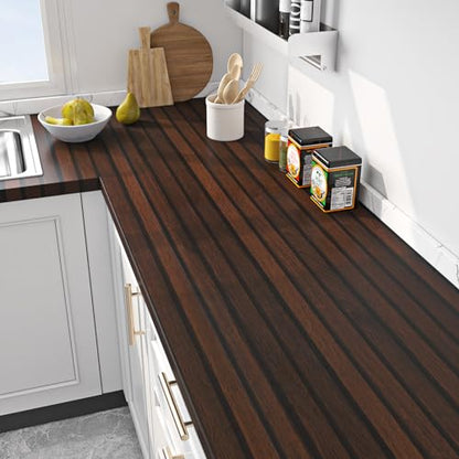 FunStick 16"x240" Peel and Stick Wallpaper Wood Slats Self Adhesive Wall Paper Brown Wood Contact Paper Peel and Stick Wooden Slats for Wall Decor Vinyl Wood Wallpaper for Bedroom Cabinets Countertops - size: 240" x 15.8"