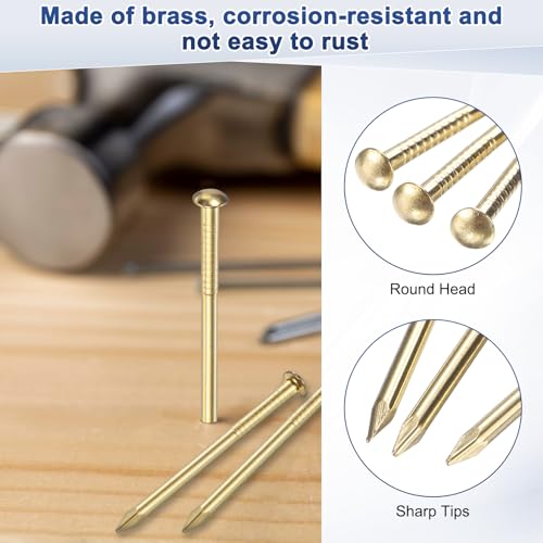 M METERXITY 100-Pack Small Tiny Nails, 1.2mm x 8mm Brass Precision MIni Nails Hardware Round Head for Wooden/DIY Crafts Decorative/Household Accessories/Picture Hanging - size: 1.2mm x 8mm