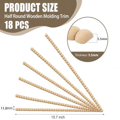 18-Pack 15.75 Inch Unfinished Beaded Wood Trim Molding (Wide 11mm) - size: 11mm