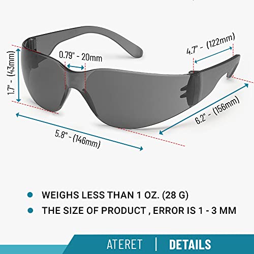 ATERET Protective Polycarbonate Safety Glasses White For Nurses Mechanic Electrician Saftey Glasses Goggles Anti Fog Eye Goggles Safety Protection (300 Pairs Grey) - color: Grey, size: 300 pairs