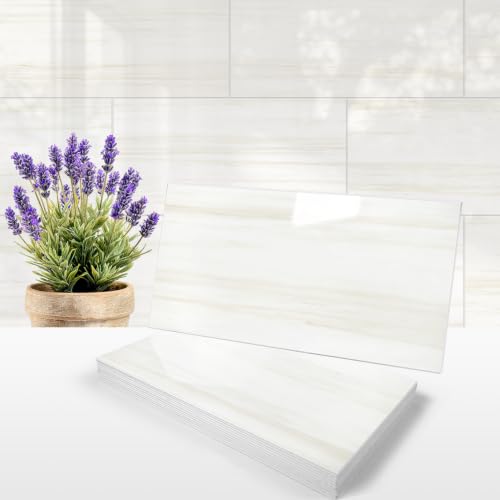 Vamos Tile Peel & Stick Backsplash, Glossy 22-Piece 6''x12'' Subway Tile - color: Dolomite with White Grout