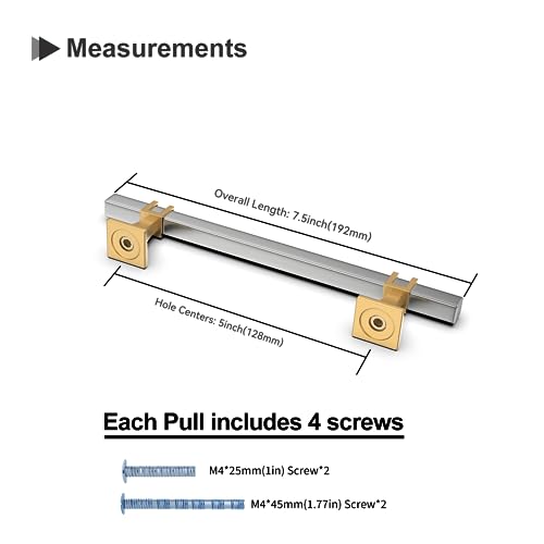 25 Pack 5 Inch Brushed Nickel and Gold Cabinet Pulls - color: Brushed Nickel & Matte Gold, size: 5 inch (128mm) Hole Center Pull