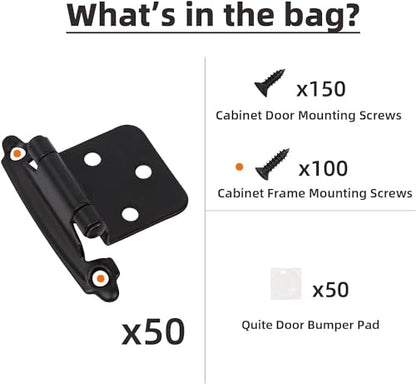 DecoBasics Cabinet Hinges for Kitchen Cabinets -1/2" Overlay (Variable) -Self Closing Kitchen Cabinet Hinges Face Frame Flush Mount w/Bumpers & Upgraded Screws - size: 50 Pack