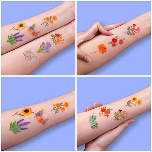 96 PCS Small Wildflower Pre-Cut Temporary Tattoos for Kids