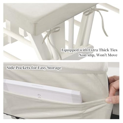HOMBYS Glider Rocker Replacement Cushions 5 PCS with Storage Side Pocket, Velvet Fabric, Foam & Microfiber Filling, Non-Slip & Washable,Thickened & Supportive for Glider Rocking Chair - color: Cream White
