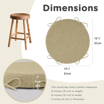 AddGrace Round Bar Stool Cushions with Ties Set of 2 12" Beige - color: Beige