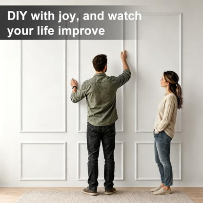 3 Sets Framed Premade Peel and Stick Wall Molding Kit – Pre-Cut Wainscoting Panels Set, Self-Adhesive Installation for Living Room, Bedroom Accent Wall Decor（54 * 24IN-24 * 24IN） - size: 54 * 24IN-24 * 24IN
