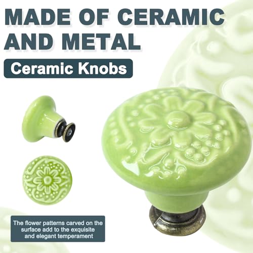 Biaungdo 12 Pcs Grass Green Ceramic Kitchen Cabinet Knobs