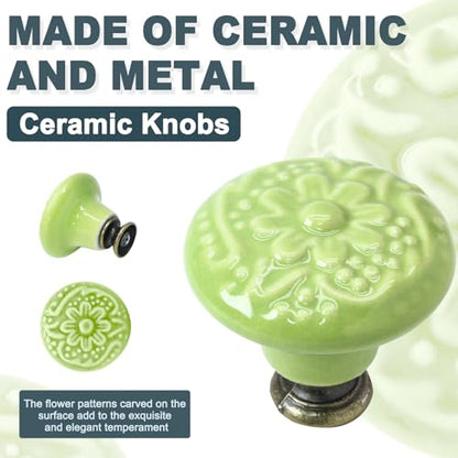 Biaungdo 12 Pcs Grass Green Ceramic Kitchen Cabinet Knobs