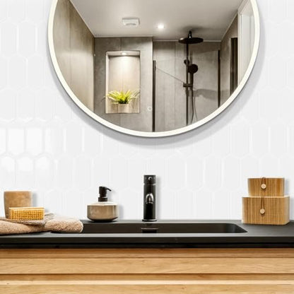 10-Sheet Long Hexagon Peel and Stick Kitchen Backsplash Tiles - color: White