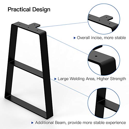 Orgerphy 16” Black Trapezoid Metal Bench Legs (2PCS) | Heavy Duty Furniture Legs for Bench| Mertal Table Legs| Screws and 4pcs Rubber Floor Protectors | Mid Century Modern Desk Legs Furniture Legs - size: 16 Inch