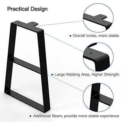 Orgerphy 16” Black Trapezoid Metal Bench Legs (2PCS) | Heavy Duty Furniture Legs for Bench| Mertal Table Legs| Screws and 4pcs Rubber Floor Protectors | Mid Century Modern Desk Legs Furniture Legs - size: 16 Inch