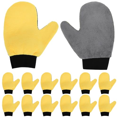 12 Pcs Paint Mitt Gloves Cleaning and Dusting Mitt with Thumb Painter and Decorating Gloves Reusable Coral Fleece Car Wash Mitt Deck Stain Applicator for Painter Decorators