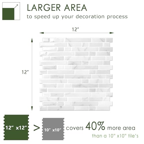STICKGOO Thicker Peel and Stick Backsplash Tile for Kitchen and Bathroom - color: White Marble
