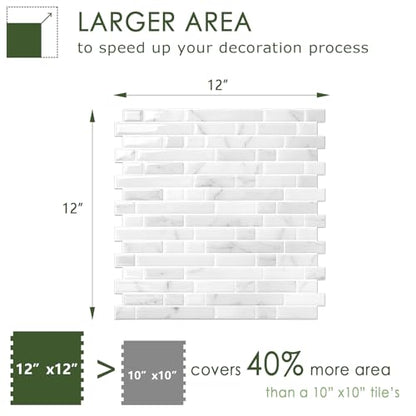 STICKGOO Thicker Peel and Stick Backsplash Tile for Kitchen and Bathroom - color: White Marble