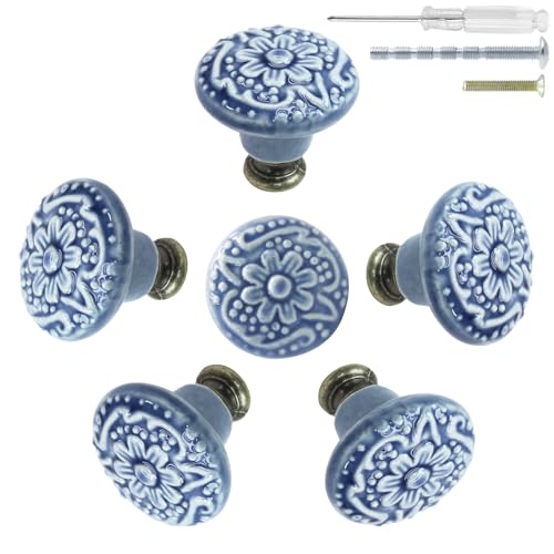 Biaungdo 6 Pcs Light Blue Ceramic Kitchen Cabinet Knobs - color: Light Blue