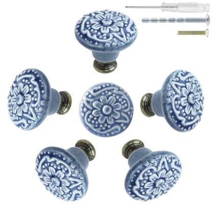 Biaungdo 6 Pcs Light Blue Ceramic Kitchen Cabinet Knobs - color: Light Blue