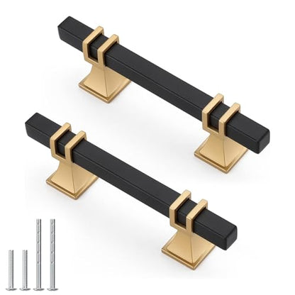 25 Pack 3 Inch Black and Gold Cabinet Pulls Kitchen Cabinet Handle - color: Black & Matte Gold, size: 3 inch (76mm) Hole Center Pull