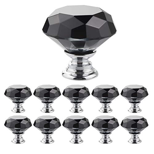 Crystal Glass Cabinet Knobs 30mm Diamond Shape Drawer Kitchen Cabinets Dresser Cupboard Wardrobe Pulls Handles 10 Pcs - color: Black