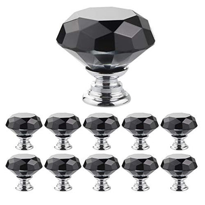 Crystal Glass Cabinet Knobs 30mm Diamond Shape Drawer Kitchen Cabinets Dresser Cupboard Wardrobe Pulls Handles 10 Pcs - color: Black