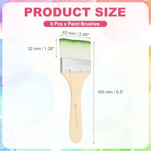 PATIKIL 6Pcs Wooden Paint Brush Set, 6.5" Nylon Bristle Flat Brushes #10 - color: Green/White, size: #10
