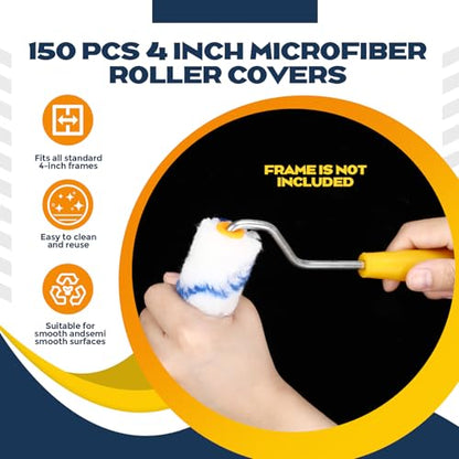 Nuogo 150 Pcs Mini Paint Roller Cover 4 in 1/2" Nap Refill, Blue - color: Blue