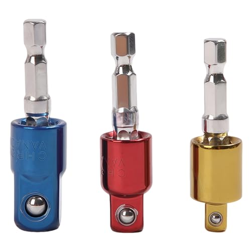 360° Rotatable Impact Grade Socket Adapter/Extension Set/1/4in Hexagonal Rod Drive Adapter, Turns Power Drill Into High-Speed Nut Driver, for Drill Chucks, Sizes 1/2in 3/8in 1/4in, CR-V, 3-Piece Set - color: 3*color