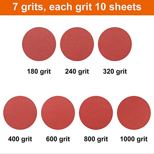 Detail Sander Paper, 180-1000 Grits, Hook and Loop Backing, 5 Holes, for Sanding and Polishing, 70 Sheets - size: 180-1000