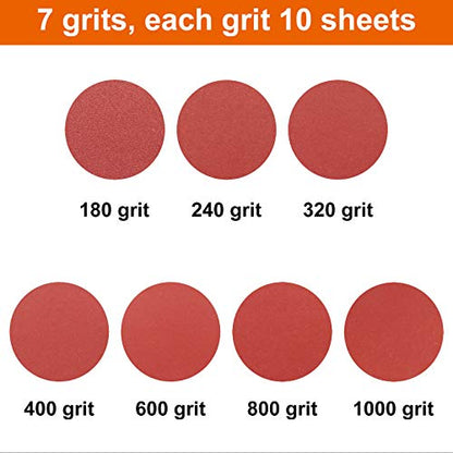 Detail Sander Paper, 180-1000 Grits, Hook and Loop Backing, 5 Holes, for Sanding and Polishing, 70 Sheets - size: 180-1000
