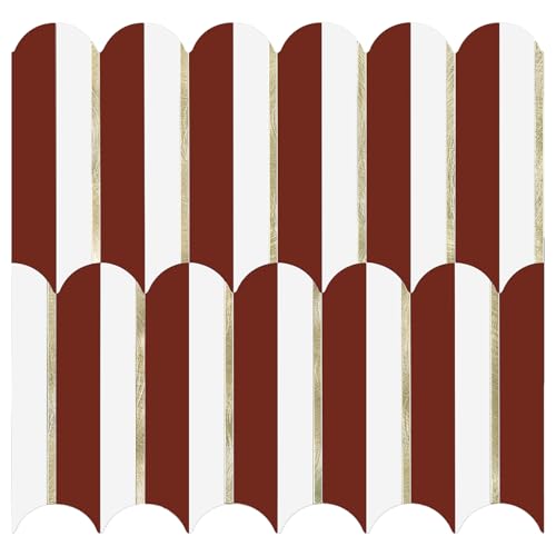 Vamos Tile Peel and Stick Backsplash Seamless Tile,Fish Scale,Matt,10-Sheet - color: White + Red+Light Gold